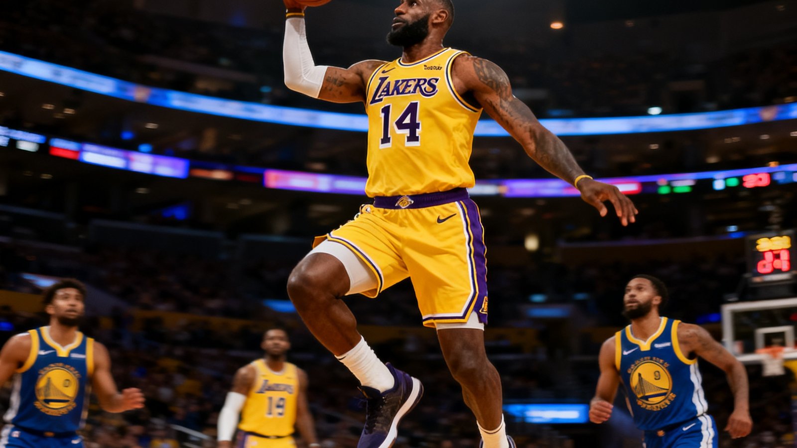 NBA湖人114-110勇士，詹姆斯最后2秒突破上篮绝杀，全场集锦